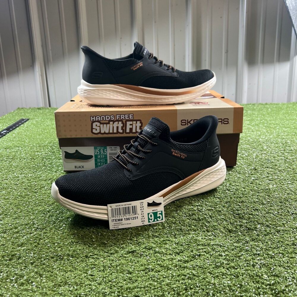 Skechers Hands Free Slip-ins Swift Fit Men's 9.5 Black Sneakers 182006 w/ Box